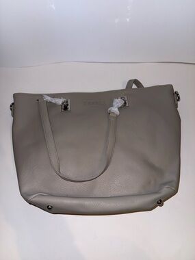 Taupe Leather Tote with Top Handles